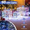 imageGoplus 3 Set Christmas Lighted Gift Boxes 90 LED Lightup Present Boxes wBows Ground Stakes ampamp Zip Ties PreLit Xmas Box Decorations for Christmas Tree Indoor ampamp OutdoorIrised Laser Stripe