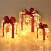 imageGoplus 3 Set Christmas Lighted Gift Boxes 90 LED Lightup Present Boxes wBows Ground Stakes ampamp Zip Ties PreLit Xmas Box Decorations for Christmas Tree Indoor ampamp OutdoorIrregular Clear Stripe