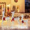 imageGoplus 3Piece Large Lighted Christmas Reindeer Family Light up Xmas Decorations w255 LED Lights ampamp Scarves Buck Doe ampamp Fawn PreLit Outdoor Deer Set for Indoor ampamp Outdoor DisplayCold White Laser