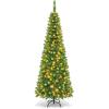 imageGoplus 45ft Prelit Pencil Christmas Tree Premium Hinged Fir Tree with Warm White LED Lights and Solid Metal Stand Easy Assemble Ideal Artificial Xmas Tree for Home and OfficeGreen