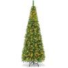 imageGoplus 45ft Prelit Pencil Christmas Tree Premium Hinged Fir Tree with Warm White LED Lights and Solid Metal Stand Easy Assemble Ideal Artificial Xmas Tree for Home and OfficeGreen