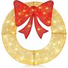 imageGoplus 48 Inch PreLit Christmas Wreath IndoorOutdoor Xmas Decoration with 200 LED Lights Red Bow Hanging Hooks Lighted Christmas Wreath for Garden Yard Living Room GreenGolden
