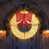 imageGoplus 48 Inch PreLit Christmas Wreath IndoorOutdoor Xmas Decoration with 200 LED Lights Red Bow Hanging Hooks Lighted Christmas Wreath for Garden Yard Living Room GreenGolden