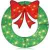 imageGoplus 48 Inch PreLit Christmas Wreath IndoorOutdoor Xmas Decoration with 200 LED Lights Red Bow Hanging Hooks Lighted Christmas Wreath for Garden Yard Living Room GreenGreen