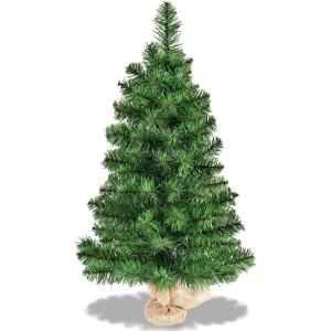 imageGoplus 2ft PreLit Tabletop Christmas Tree Small Artificial Fir Tree with 35 Warm White LED Lights 234 PVC ampamp PE Branch Tips Burlap Base Battery Operated Mini Xmas Tree for Home Office Decoration3ft