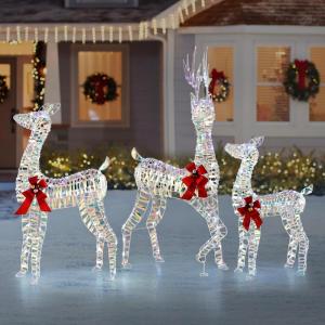 imageGoplus 3Piece Large Lighted Christmas Reindeer Family Light up Xmas Decorations w255 LED Lights ampamp Scarves Buck Doe ampamp Fawn PreLit Outdoor Deer Set for Indoor ampamp Outdoor DisplayCold White Laser
