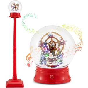 imageGoplus 5 Ft Christmas Snow Globe Lantern Musical Snowy Globe Street Lamp w 8 Tunes Blowing Snow Rotating Scene 15 Colorful LED Lights for Entryway Fireplace Porch Snowing Santa in SleighSnowing Santa W Ferris Wheel