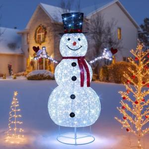 imageGoplus 6 FT Lighted Christmas Snowman PreLit Popup Christmas Decoration w 180 Cold White LED Lights Ground Stakes ampamp Zip Ties Included Festive Snowman Ornament for Home Yard3D SnowmanB