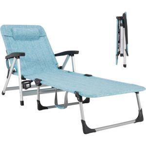 imageGoplus Chaise Lounge Chair Folding Outdoor Patio Lounger with Cup Holder ampamp Detachable Headrest Comfortable for Garden Beach Pool Sunbathing 7Position Adjustable 1 BlueBlue