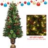 imageGoplus 4 FT Christmas Tree PreLit Tabletop Artificial Entrance Tree with 60 Led Lights Gold Urn Base Pine Cones and Red Berries 4 FT Led Light
