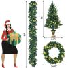 imageGoplus Prelit Holiday Christmas 4Piece Set Christmas Garland Wreath and Set of 2 Entrance Trees with LED Lights Artificial Christmas Tree Celebrating Set