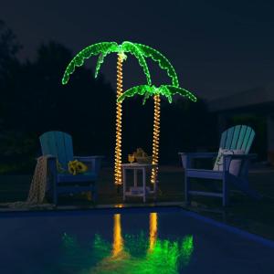 imageGoplus 5FT Lighted Palm Trees for Outside Patio Tropical Light Up LED Artificial Fake Trees with 198 LED Lights Christmas Palm Tree for Outdoor Indoor Holiday Backyard Poolside Garden Decor5FT7FT
