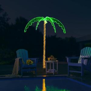 imageGoplus 5FT Lighted Palm Trees for Outside Patio Tropical Light Up LED Artificial Fake Trees with 198 LED Lights Christmas Palm Tree for Outdoor Indoor Holiday Backyard Poolside Garden Decor7FT