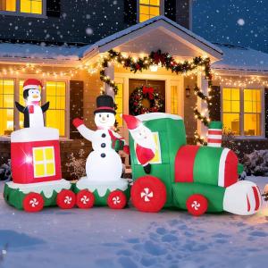 imageGoplus 72 Ft Animated Inflatable Santa on Plane Lighted Christmas Santa Claus ampamp Plane with Spinning Propeller Bright LED Lights Prelit Blow up Yard Decoration for Lawn Garden IndoorsHappy Train