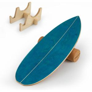 imageGoplus Balance Board Trainer for Adults Wooden Balancing Board with Cork Roller and Storage Rack to Exercise and Build Core Strength Wobble Board for Skateboard SnowboardBlue  Natural