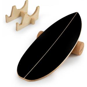 imageGoplus Balance Board Trainer for Adults Wooden Balancing Board with Cork Roller and Storage Rack to Exercise and Build Core Strength Wobble Board for Skateboard SnowboardBlack  Natural