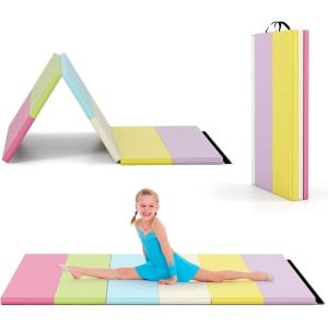 imageGoplus Gymnastics Mat 6x4 3Panel66x25 5Panel Folding Tumbling Mat wCarrying Handles HookampampLoop Fastener Portable PU Leather Rainbow Exercise Mat for Home Gym Aerobics Yoga3Panel  6 Color  Pastel Set