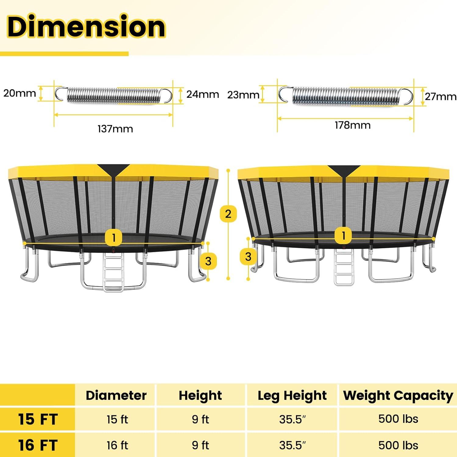 imageGoplus 15FT 16FT Outdoor Trampoline ASTM Approved Recreational Toddler Trampoline with NonSlip Ladder Enclosure Safety Net Gift for Kids Adults Family Backyard Fun Max Load 500LBS16FT