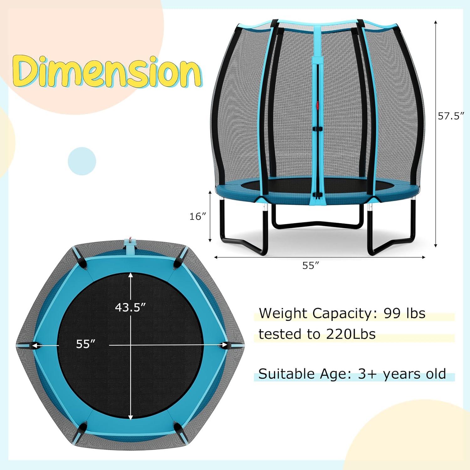 imageGoplus 55quot Trampoline for Kids ASTM Approved Mini Toddler Trampoline wEnclosure Safety Net NoGap Safe Design 45 FT Indoor Outdoor Small Recreational Rebounder for Boys Girls