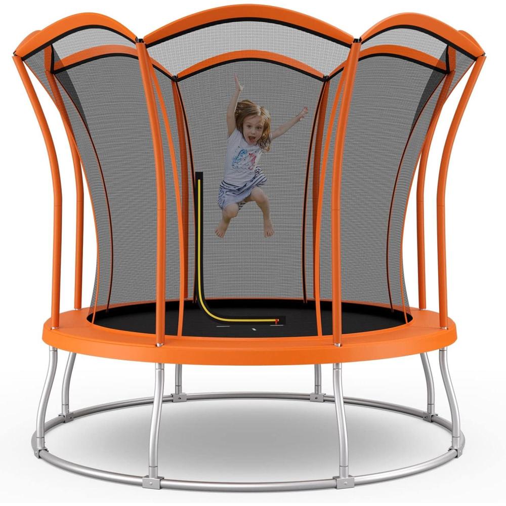 imageGoplus 8FT 10FT Outdoor Trampoline ASTM Approved Recreational Trampoline with Enclosure Net Safety Pad Galvanized Steel Frame ampamp Unique Flower Shape Yard Trampolines for Kids AdultsOrange8 FT