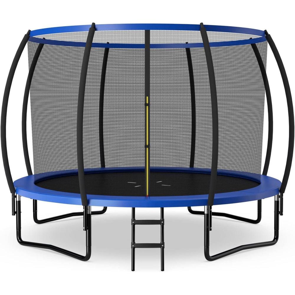 imageGoplus Outdoor Trampolines 8FT 10FT 12FT 400LBS Bearing Recreational Trampolines with Enclosure Net NonSlip Ladder Hotdip Galvanized Technology ASTM Approved Trampoline for Kids AdultsNavy12 FT