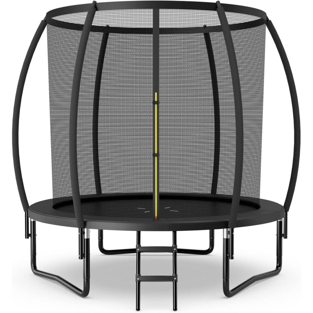 imageGoplus Outdoor Trampolines 8FT 10FT 12FT 400LBS Bearing Recreational Trampolines with Enclosure Net NonSlip Ladder Hotdip Galvanized Technology ASTM Approved Trampoline for Kids AdultsBlack8 FT