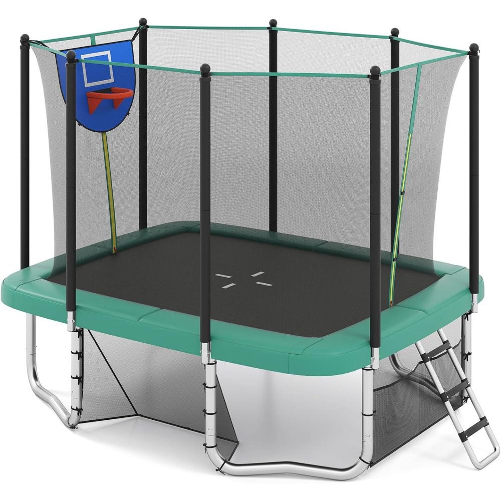 imageGoplus Rectangle Trampoline for Kids 10 x 8 FT HeavyDuty Toddler Trampoline with Basketball Hoop Soccer Goal NonSlip Ladder Enclosure Net ASTM Approved Gift for Boys Girls AdultsGreen