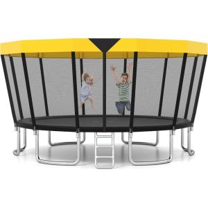 imageGoplus 15FT 16FT Outdoor Trampoline ASTM Approved Recreational Toddler Trampoline with NonSlip Ladder Enclosure Safety Net Gift for Kids Adults Family Backyard Fun Max Load 500LBS16FT