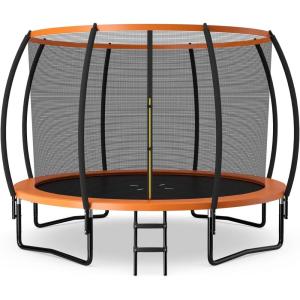 imageGoplus Outdoor Trampolines 8FT 10FT 12FT 400LBS Bearing Recreational Trampolines with Enclosure Net NonSlip Ladder Hotdip Galvanized Technology ASTM Approved Trampoline for Kids AdultsOrange12 FT