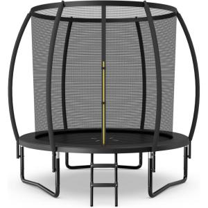 imageGoplus Outdoor Trampolines 8FT 10FT 12FT 400LBS Bearing Recreational Trampolines with Enclosure Net NonSlip Ladder Hotdip Galvanized Technology ASTM Approved Trampoline for Kids AdultsBlack8 FT