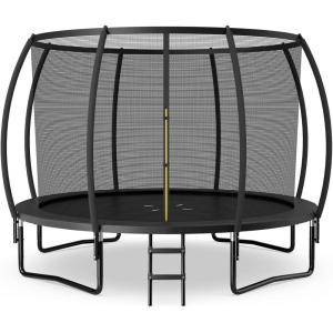 imageGoplus Outdoor Trampolines 8FT 10FT 12FT 400LBS Bearing Recreational Trampolines with Enclosure Net NonSlip Ladder Hotdip Galvanized Technology ASTM Approved Trampoline for Kids AdultsBlack12 FT