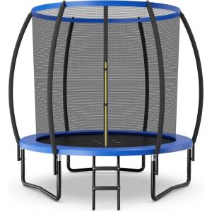 imageGoplus Outdoor Trampolines 8FT 10FT 12FT 400LBS Bearing Recreational Trampolines with Enclosure Net NonSlip Ladder Hotdip Galvanized Technology ASTM Approved Trampoline for Kids AdultsNavy8 FT