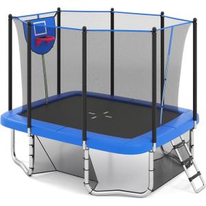 imageGoplus Rectangle Trampoline for Kids 10 x 8 FT HeavyDuty Toddler Trampoline with Basketball Hoop Soccer Goal NonSlip Ladder Enclosure Net ASTM Approved Gift for Boys Girls AdultsBlue