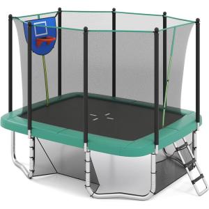 imageGoplus Rectangle Trampoline for Kids 10 x 8 FT HeavyDuty Toddler Trampoline with Basketball Hoop Soccer Goal NonSlip Ladder Enclosure Net ASTM Approved Gift for Boys Girls AdultsGreen