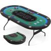 imageGoplus 84quot Foldable Poker Table with LED Lights 10 Players Card Board Game Table wCasino Grade Felt Steel Cup Holder Padded Rails for Texas Holdem Blackjack No Assembly Required BlueGreen