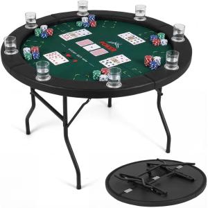 imageGoplus 48quot Poker Table Foldable 8 Player Round Casino Leisure Texas Holdem Game Table with Metal Legs 8 Cup Holders Indoor Folding Card Gaming Table for Blackjack ampamp Club Family Games GreenGreen