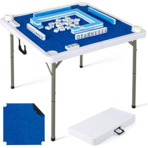 imageGoplus Mahjong Table 35quot Square Folding Card Table w4Cup Holders Anti Slip Mat HDPE Tabletop Metal Legs Portable Mahjong Game Table for Domino Game Picnic Navy Table wRemovable MatNavy  Table wRemovable Mat