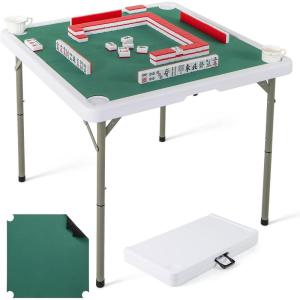 imageGoplus Mahjong Table 35quot Square Folding Card Table w4Cup Holders Anti Slip Mat HDPE Tabletop Metal Legs Portable Mahjong Game Table for Domino Game Picnic Navy Table wRemovable MatPure Green  Table wRemovable Mat