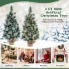 imageGoplus 3ft PreLit Mini Tabletop Christmas Tree Artificial Small Battery Operated Xmas Tree with 30 Warm White LED Lights Timer 98 Flocked PVC ampamp Pine Needles for Home Office Decoration
