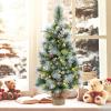 imageGoplus 3ft PreLit Mini Tabletop Christmas Tree Artificial Small Battery Operated Xmas Tree with 30 Warm White LED Lights Timer 98 Flocked PVC ampamp Pine Needles for Home Office Decoration