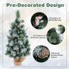 imageGoplus 3ft PreLit Mini Tabletop Christmas Tree Artificial Small Battery Operated Xmas Tree with 30 Warm White LED Lights Timer 98 Flocked PVC ampamp Pine Needles for Home Office Decoration