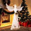 imageGoplus 5FT Lighted Christmas Angel Decoration Prelit 3D Glittered Angel with 100 Warm White Lights Halo Bow Ground Stakes Zip Ties Indoor Outdoor Winged Holiday Figure for Party Home