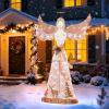 imageGoplus 5FT Lighted Christmas Angel Decoration Prelit 3D Glittered Angel with 100 Warm White Lights Halo Bow Ground Stakes Zip Ties Indoor Outdoor Winged Holiday Figure for Party Home