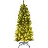 imageGoplus 7ft Prelit Artificial Christmas Tree Hinged Fir Pencil Christmas Tree with 350 LED Lights Perfect Xmas Decoration for Indoor and OutdoorWarm White