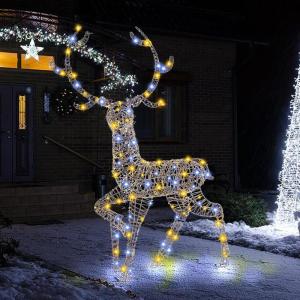 imageGoplus 46 FT PreLit Christmas 3D Reindeer 170 LED Lighted Christmas Buck with Zip Ties ampamp Ground Stakes for Indoor ampamp Outdoor DecorClashed Warm  Cold