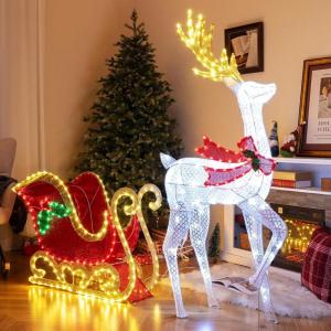 imageGoplus Lighted Christmas Reindeer ampamp Sleigh Set 462 LED Lightup Xmas Decorations wZip Ties ampamp Ground Stakes 54 FT PreLit Deer with 24 FT Santa Sleigh for Front Porch Garden ampamp Living Room