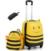 imageGoplus 2 PC Kids Luggage Set Carryon 18quot Rolling Suitcase wCute Bee Backpack Child Safety Harness Name Card Airline Approved Toddler Travel Journey for Boys Girls Children