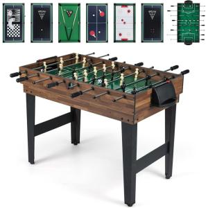 imageGoplus 10in1 Combination Multi Game Table Set Adult Size Combo Game Table WFoosball Table Tennis Pool Air Hockey Table Bowling Chess Checkers Backgammon for Game NightBrown