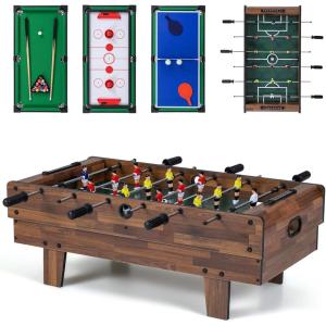 imageGoplus 4 in 1 Multi Game Table Combination Game Table Set with Pool Billiards Air Hockey Foosball Table Tennis Stackable Combo Tabletops for Home Play Room Party Family NightDark Brown