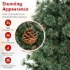 image:imageGoplus 7 FT PreLit Artificial Christmas Tree Hinged Faux Xmas Tree with 1217 Soft TPE amp PVC Mixed Branch Tips 400 Warm White LED Lights Foldable Metal Stand Holiday Party Home Office DecorationGreen With Pine Cones